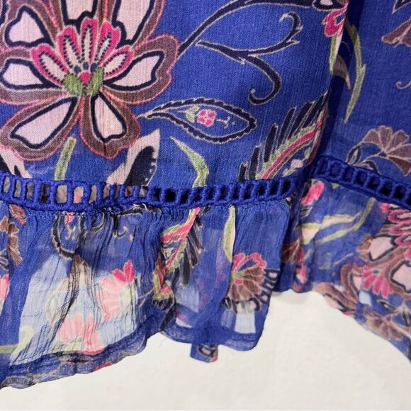 Sundance Indigo Blue Multi Paisley Diamond Smocked Peasant Top Sz XS Excellent! - Picture 6 of 9